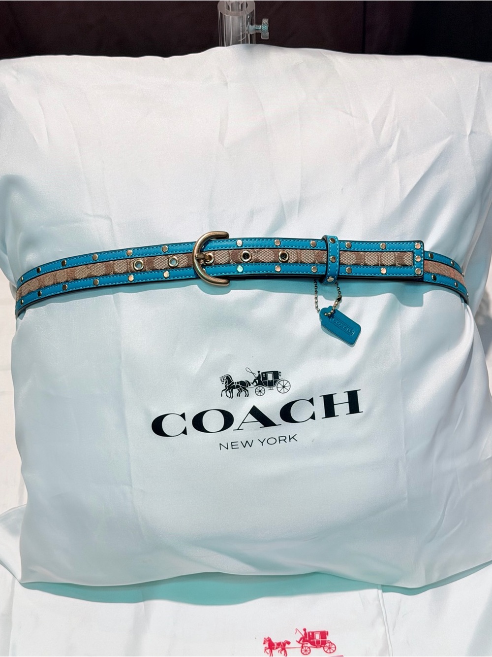 Vintage Coach Signature Canvas Belt Aqua 1994 Model-Style #3537-Med NWOT